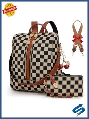 Checkered Canvas Backpack Purse for Women Laptop Backpack Work College